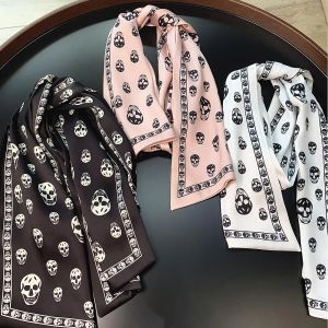 Scarves skull pattern soft silk scarf double twill tied bag handle silk scarves long head ghost wild fashion cool ribbon