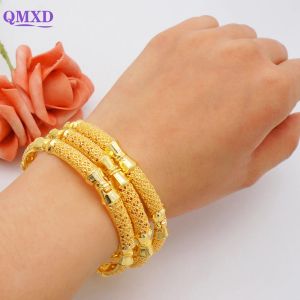 Braccialetti 3pcs/lotto Dubai Gold Color Bangles for Women Bracciale indiano Africano Fame Charm Etiope Hawaiian Bridal Jewelry Party Gift