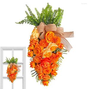 Fiori decorativi Ghirlande pasquali Cartello per porta Foglie verdi e rose Carota Swag Ghirlanda di tela Ciondolo con fiori finti