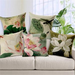 Pillow Vintage Style Decorative Throw Pillows Lotus Flower Polyester Seat Retro Cover For Sofa Home Decor Funda Cojines 45cm