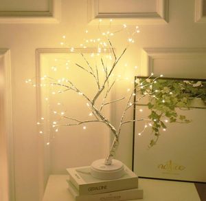 Batteridriven trädlampa Dekorativa LED -lampor Tree Night Lights Fairy USB Touch Desk Table Kids Bedroom Warm White Night Bedsid8686927