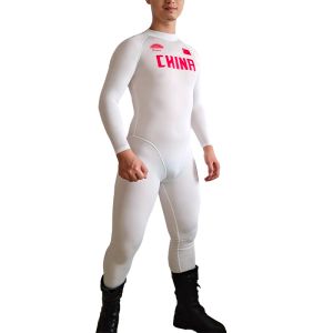 Setar White Man Full Body Long John Solid Wrestling Singlet Cycling Jersey Weight Lifting Tight Outfit Onepiece Earotics Suit