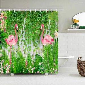 Zasłony prysznicowe Wodoodporna zasłona do łazienki rośliny tropikalne Flamingo w kąpieli drukowania tkaniny wystrój ekranu z 12 haczykami