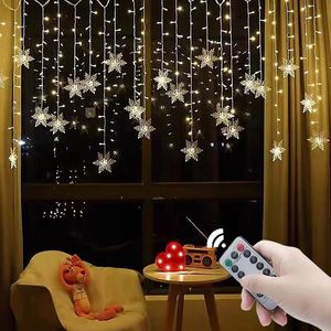 3.5M Christmas Light Led Snowflake Curtain Icicle Fairy String Lights Outdoor Garland Home Party Garden 2024 Year Decoration 240329