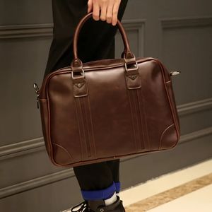 Crazy Horse Leather Briefcases Men Handbag Fashion Business Shoulder Messenger Bag Luxury Large File Laotop Bags 240320