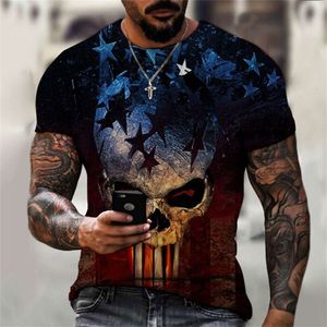 Camiseta masculina com caveira, camiseta top Philips verão fino anime europeu e americano moda criativa 3D impressão digital manga curta camiseta gráfica atacado plus size 5032