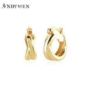 Orecchini andywen 100% 925 sterling argento da 6,4 mm a croce -croce tetto da donna gioielli di lusso 2022 clip pendientes lussuoso gioielli