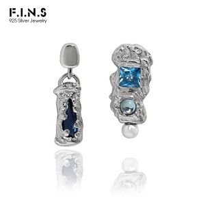 Brincos F.I.N.S Assimétricos Real S925 Brincos de prata esterlina para mulheres Irregular Synthetic Moonstone Zircon Brincos de prata 925