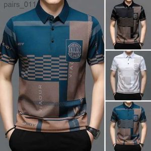 Men's Casual Shirts Ice Silk Print Short-sleeved Shirt Mens Short-sleeved Offset Printed Ice Silk T-shirt Summer New Loose Elastic Tee Shirt 240402