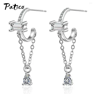 Dangle Earrings Fashion 925 Silver Women Tassel Chain Drop Earring With Crystal Zircon Sterling Jewelry