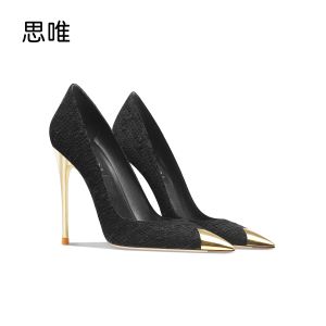 Boots 2022 New Metal Head Woman Pumps Pointed Toe Black High Heels Wedding Shoes Female Stiletto Thin heel Sexy Ladies Party Shoes 8cm