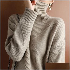 Kadın Sweaters Kaşmir Kazak Kadın Bıkıksız Saf Renk Örme Plover% 100 Yün Gevşek Büyük Boy Damla Teslim Giyim Giysileri Dhyeu