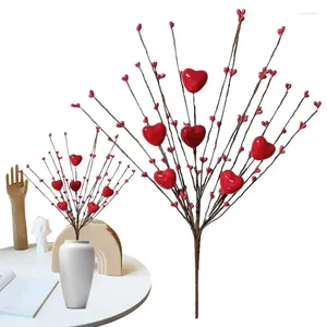 Decorative Flowers Heart Shaped Berry Picks Branch Love Flower Valentine Day Decoration Artificial Wedding Party Decor