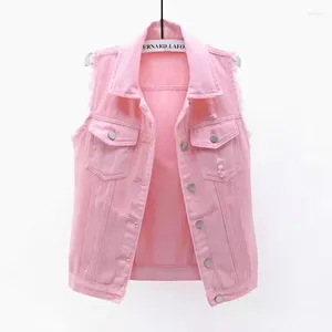 Coletes femininos moda coreana rosa denim casual cowboy sem mangas jaquetas 2024 verão jean chalecos mujer oversize colete curto