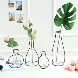 Vases Nordic Style Metal Iron Vase Frame Flowers Shelving Geometric Art Decor Glass Flower Garden Modern Home