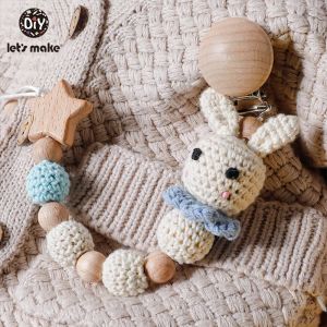 Make1pc Baby Pacifier Chain Rabbit Panda Crochet Beads Wooden Clips Wood Teether Tiny Rod Dummy Clips for Children's Goods