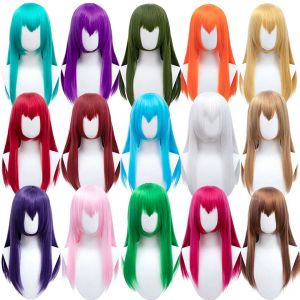 Wigs AOSIWIG 60cm Long Straight Lolita Cosplay Party Pink Purple Blue Wig Synthetic Hair Women's Wig With Bangs Female Daily Wear