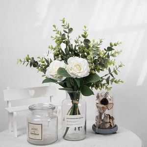 Dekorative Blumen, Bauernhaus-Dekoration, elegante künstliche Rosen, Eukalyptus, Herzstück für Zuhause, Zimmer, Kaffee, Küche