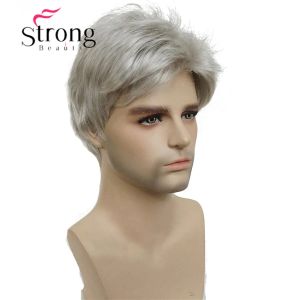 Wigs Strongbeauty Short Short Silver Grey Wig Mens Short Syntytic Hair Parrucche scelte di colore