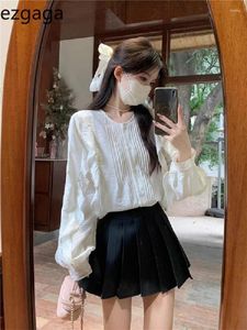 Women's Blouses Ezgaga Sweet Shirts Women French Style Ruffles Spring 2024 Elegant Loose Solid Long Sleeve Blouse Female Tops Casual