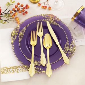 Disposable Dinnerware 25 Pack Plates With Gold Rim Heavy-Duty Eco-Friendly Plastic Party Supplies For Wedding & Thanksgiving