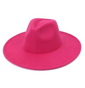 Whole Fashion Men Women Solid Color Peach Heart Party Top Hat Ladies Panama Style Wide Brim Wool Felt Fedora Hats5634694