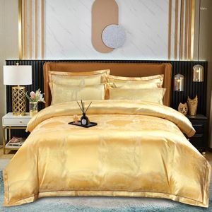 Zestawy pościeli Złote Europejski Vintage Jacquard Luksusowy zestaw bawełniany łóżko miękkie satynowe jedwabiste kołdrę kołdry na poduszce bólu