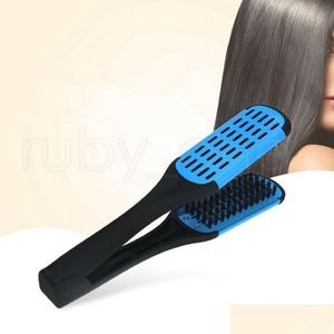 Escovas de cabelo Pro Hairdressing Straightener Cerâmica Alisamento Duplo V Forma Pente Braçadeira Não Machucar Ferramentas de Estilo Peine En Forma De Pa Dhpsr