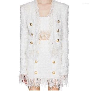 Women's Jackets HIGH QUALITY Est 2024 Fall Winter Designer Jacket Lion Buttons Tassel Tweed Fringed Coat