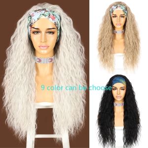 Wigs Beautytown Sentetik Kafa Bandı Peruk Uzun Kinky Kıvırcık Gri Beyaz Kırmızı 99J Kahverengi Pembe Mavi Peruk Cosplay Glueless Saç 2 Ücretsiz Bantlar