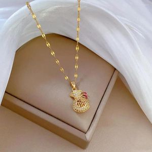 Pendant Necklaces Lucky Bag Necklace Sparkling Rhinestone Money For Women Adjustable Chain Fortune Purse Clavicle