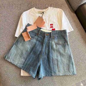 Women's Shorts designer 24 early spring new contrasting color patchwork high waisted denim shorts style straight leg 3LC6