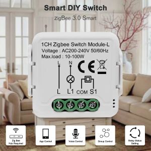 Tuya Smart Zigbee Switch Module 10A Нет нейтрального провода требуется умный дом DIY Light Breaker Работа с Alexa Google Home