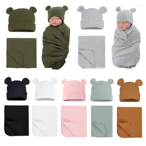 Blankets 2 Pcs Pure Cotton Baby Blanket Hat Set Breathable Muslin Born Receiving Swaddle Wrap For 0-6M Sleeping Sack