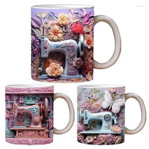 Canecas Cerâmica 3D Costura Caneca Floral Máquina Café Multiuso Stoare com Padrão Presentes de Aniversário