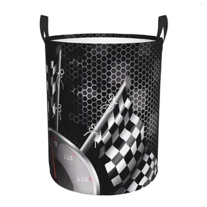 Sacos de lavanderia Checkered Bandeira Cesta de Corrida À Prova D 'Água Dobrável Cesto Com Alças Leve Armazenamento Bin Brinquedos Organizador Saco