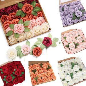 Decorative Flowers Artificial 10pcs Foam Fake Roses With Stems Party DIY Wedding Bouquets Bridal Shower Centerpieces Decor Valentine's Day