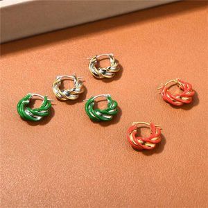 Stud 2023 New Trend Designer Brand Red Green Twisted Circular Small Earrings FOR Woman Party Charm Jewelry Q240402