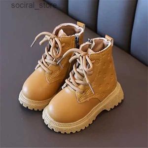 First Walkers 2023 Autumn Children Boots Pu Weather Winter Shoes Boys Girls Girls Side Zipper Boot L240402