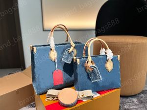 New Designer Large Capacity Women's Tote Bag Blue Floral Fashion Women's Luxury Bag Shoulder Bag Denim Tote Bag Handle Retro 2 Size slant bag Original box wholesale