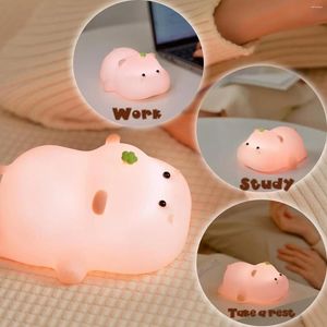 Gece Işıkları Silikon Hippo Işık Çocukları Timer USB Şarj Edilebilir Karartma Lambası Uyku Yatak Odası Karikatür Hayvan Dekoru Hediyesi