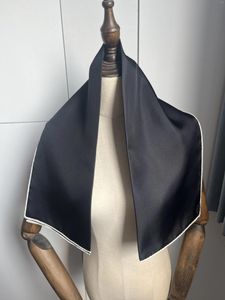 Scarves 2024 Solid Black Silk Twill Scarf 16MM Top Quality Wrap Head Neck For Women Lady Gift