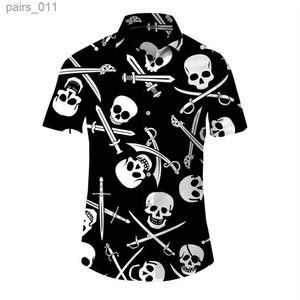 Men's Casual Shirts Hawaiian Skull Men Shirt 3D Print Man/Women Casual Fashion Short Sleeves Shirts Button Lapel Streetwear Oversized Unisex Clothes 240402