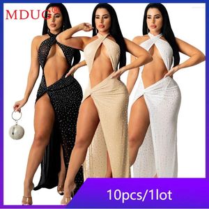 Casual Dresses 10pcs Wholesale Items For Boutique Evening Women Sexy Drill Halter Wrapped Chest Split Robes Y2k Vestidos M12990_1