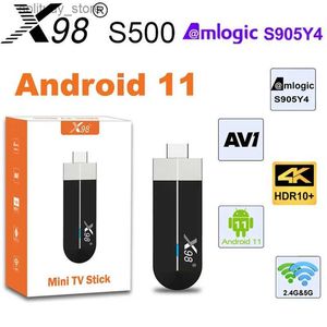 Set Üst Kutu X98 S500 Mini TV Stick Smart Amlogic S905Y4 HD 4K set üstü medya çalar Android 11.0 LAN 100m 2.4G 5G Çift WiFi BT4. X Q240402
