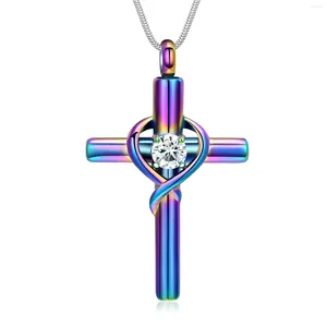 Pendant Necklaces Crystal Urn Necklace For Ashes Stainless Steel Cross Memorial Cremation Women Gilrs Loved Ones