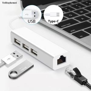 10/100 Mbps USB 2.0 WIRED USB TYPC C till RJ45 LAN Ethernet Adapter Network Card 3 Port USB Hub för PC MacBook Windows 10 Laptop Bop