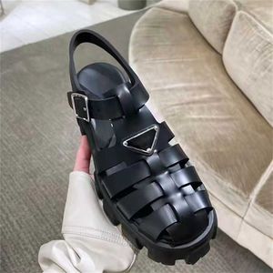 34% OFF Designer three corner standard thick soled muffin shoes Baotou braided belt word buckle ROMAN SANDALS