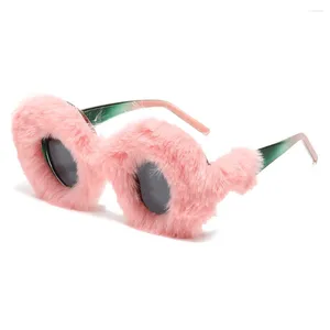 Sunglasses Arrival Round Plush For Women Party Vintage Oversized Decorative Glasses Winter Thermal Fluffy Eyewear UV400