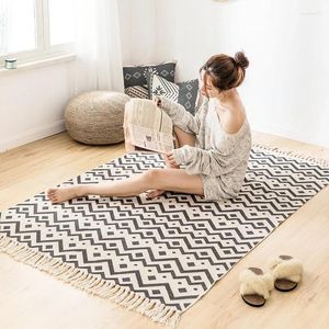 Mattor matta vintage bomullslinne fransade golvmattor sängplats multifunktionellt vardagsrum byte av tea bord mattor tvättbar